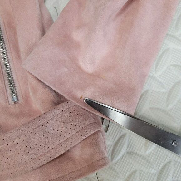 Pixley Faux Suede Motorcycle Jacket Womens Small Pink Twee Rock And Roll K Pop - Picture 4 of 12